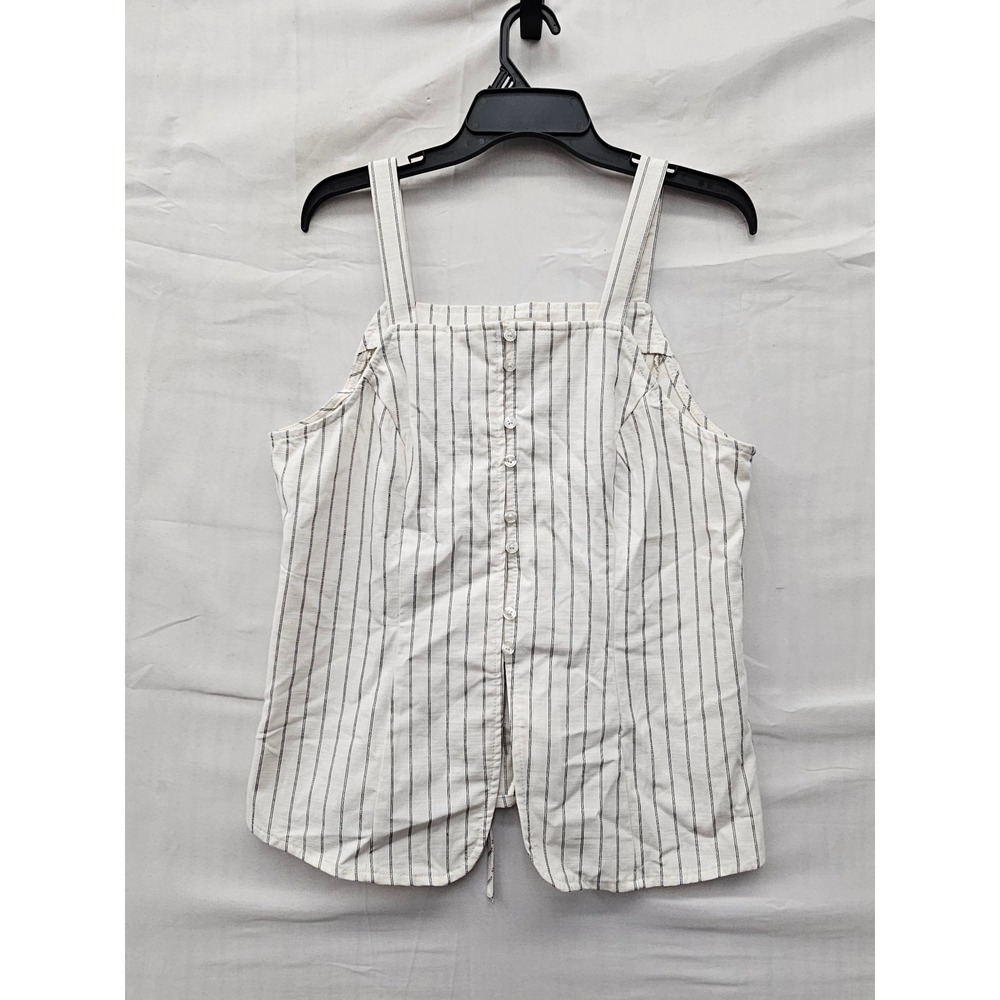 A New Day Womens Striped Button Front Tank Top Cream Cotton Blend Size Medium